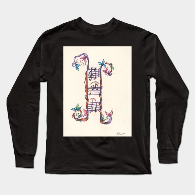 "I" - Illuminated Text/Font - Initial Alphabet Letter "I" Music Themed Long Sleeve T-Shirt by tranquilwaters